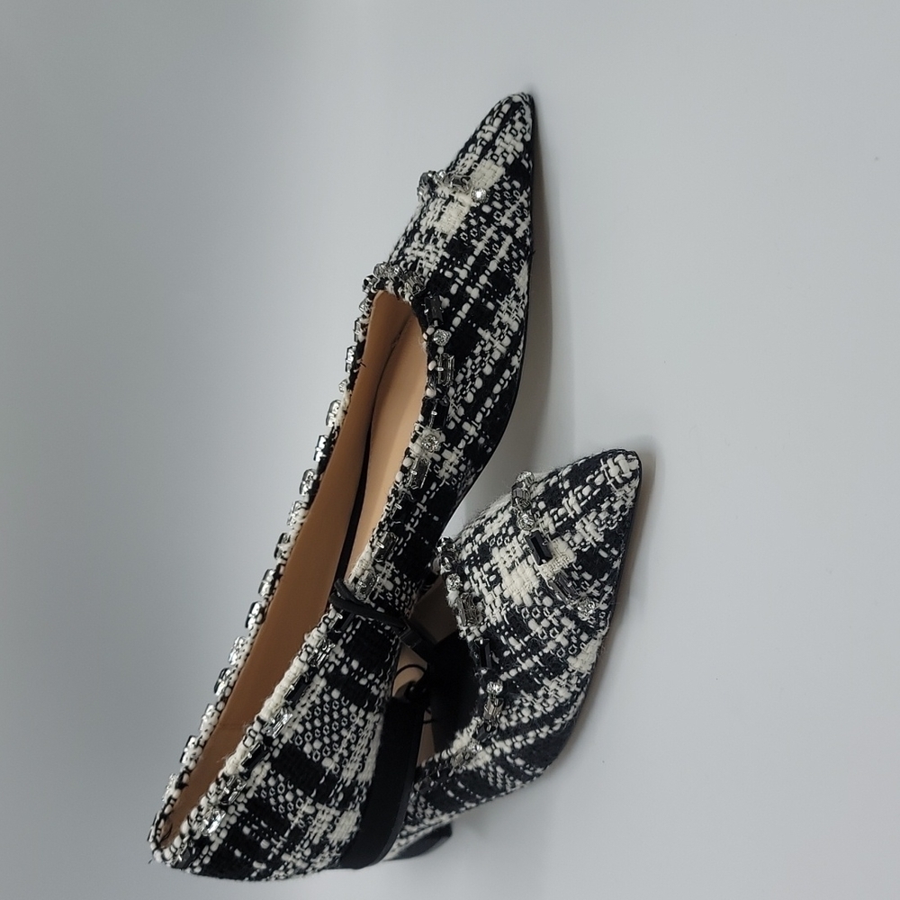 Zara woman tweed with rhinestones embellishments pointed shoes size 40 - Picture 4 of 7